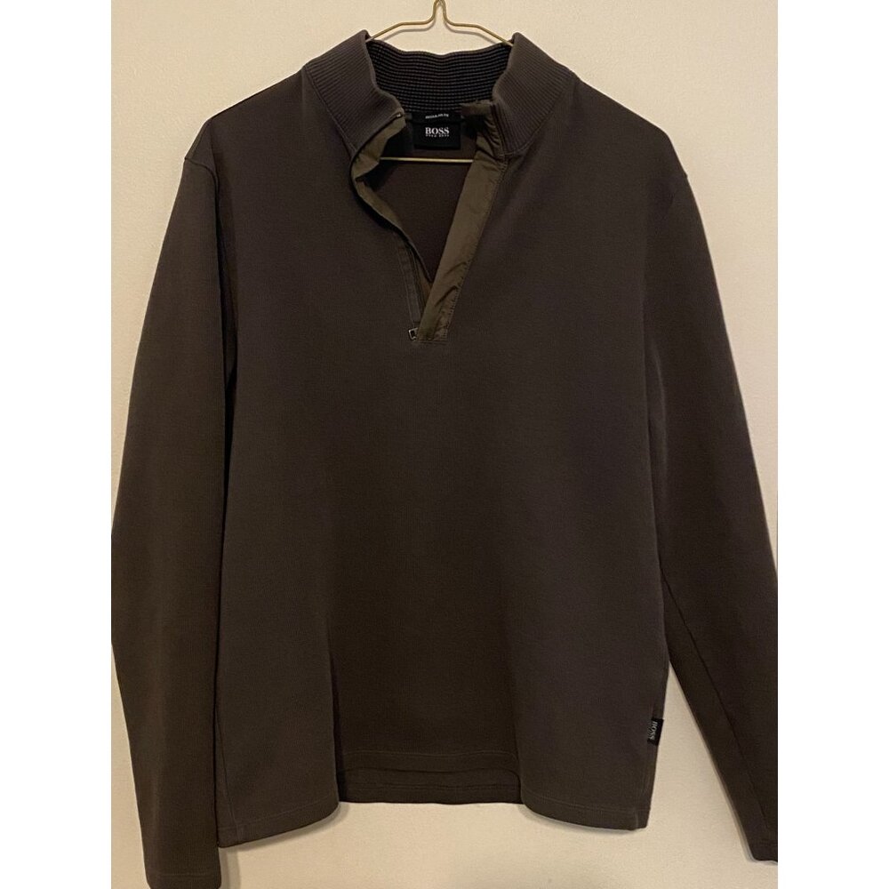 Men's‎ BOSS Hugo Boss Brown/Tan Regular Fit 1/4 Zip Pullover Sweater Size Medium